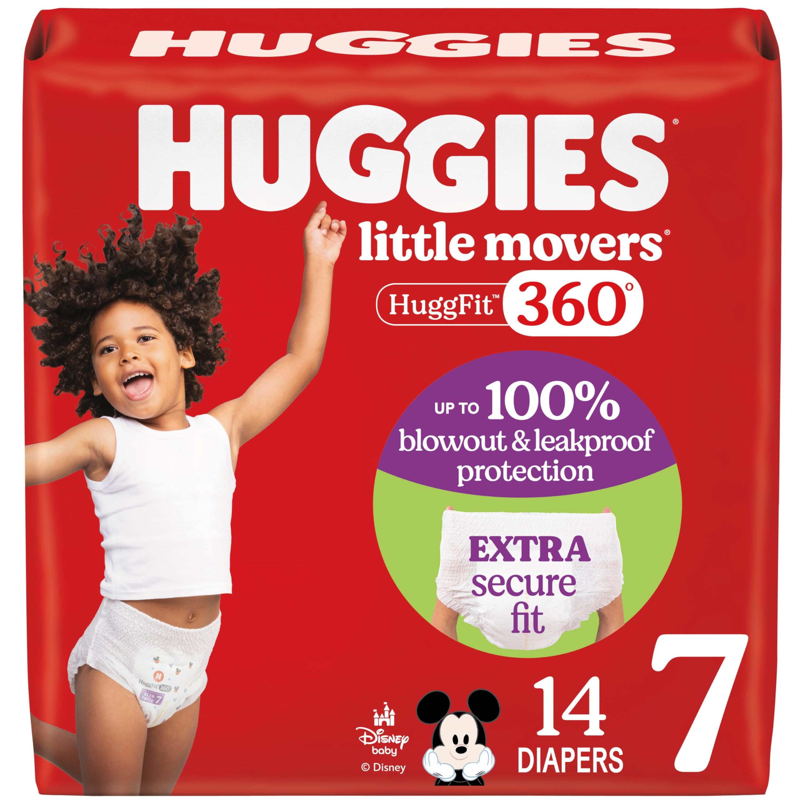 Huggies Size 6 Baby Diapers, Little Movers HuggFit 360° Baby Diapers with 360° Waistband, Size 6 (35+ lbs), 104 Count (2 Packs of 52), Packaging May Vary