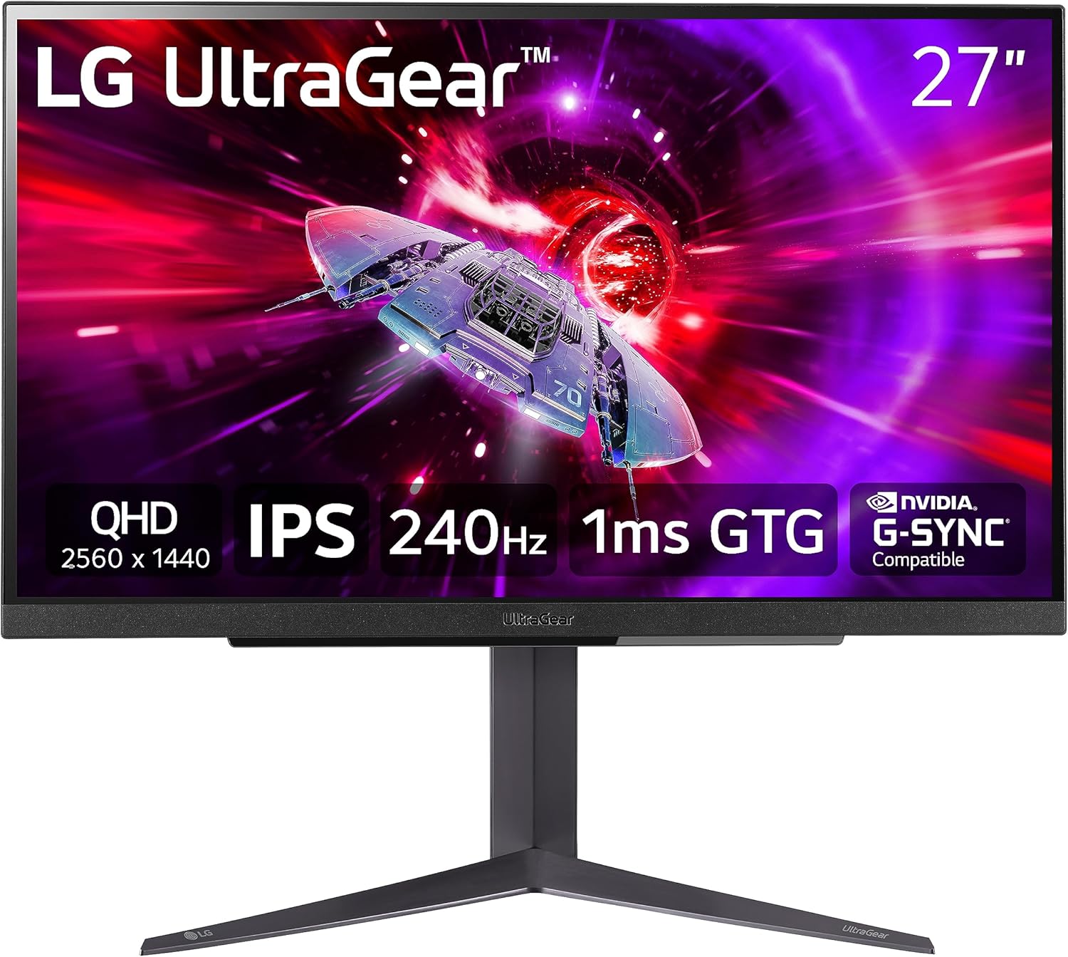 LG 27GR83Q-B 27-inch UltraGear QHD (2560x1440) IPS Gaming Monitor, 240Hz, 1ms, DisplayHDR 400, G-Sync AMD FreeSync Premium, HDMI 2.1 DisplayPort, 4-Pole HP Out DTS GP:X, Tilt/Height/Pivot Stand, Black
