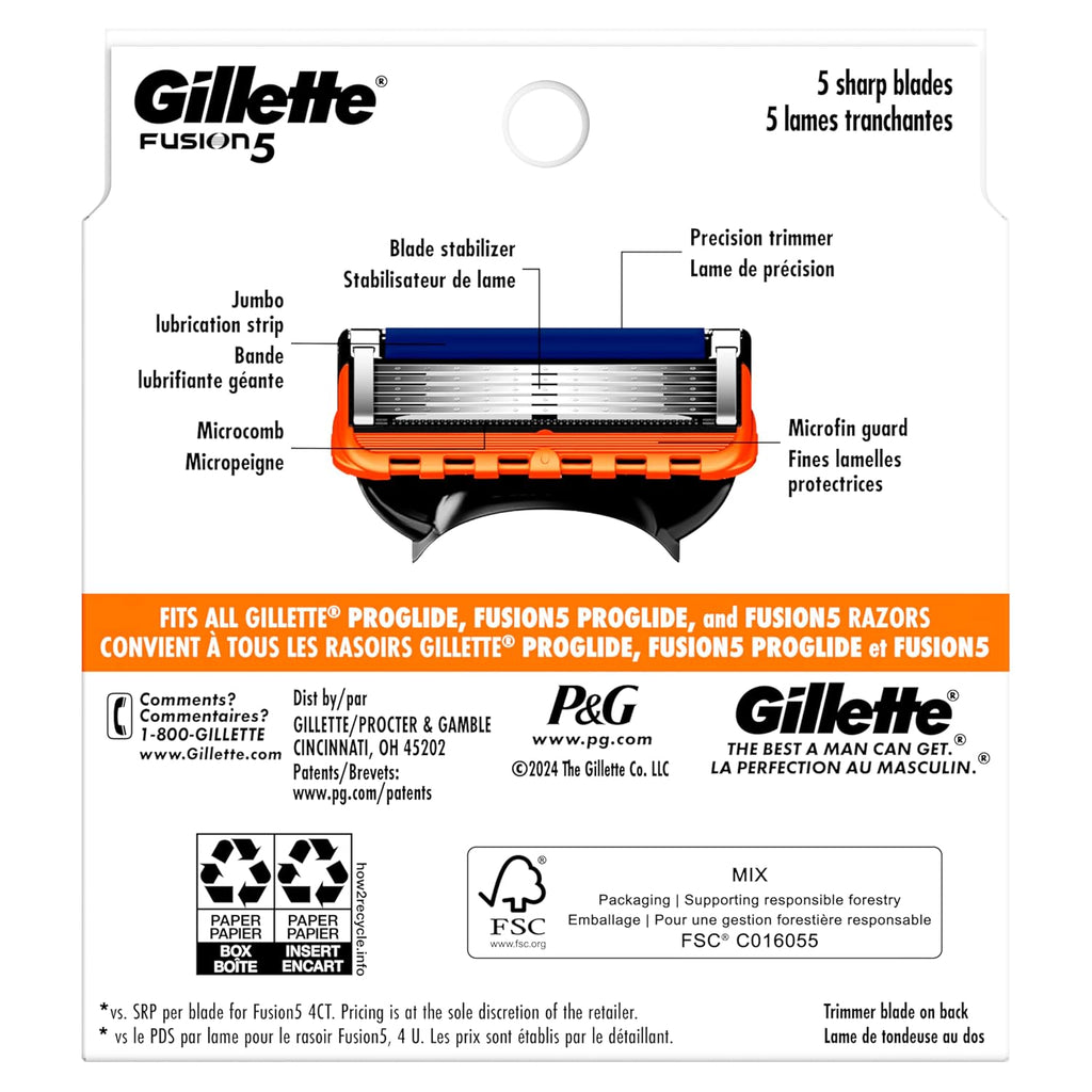 Gillette Fusion5 Razor Blade Refills for men- 12 Count – 5-Bladed with Lubrication Strip and Precision Trimmer