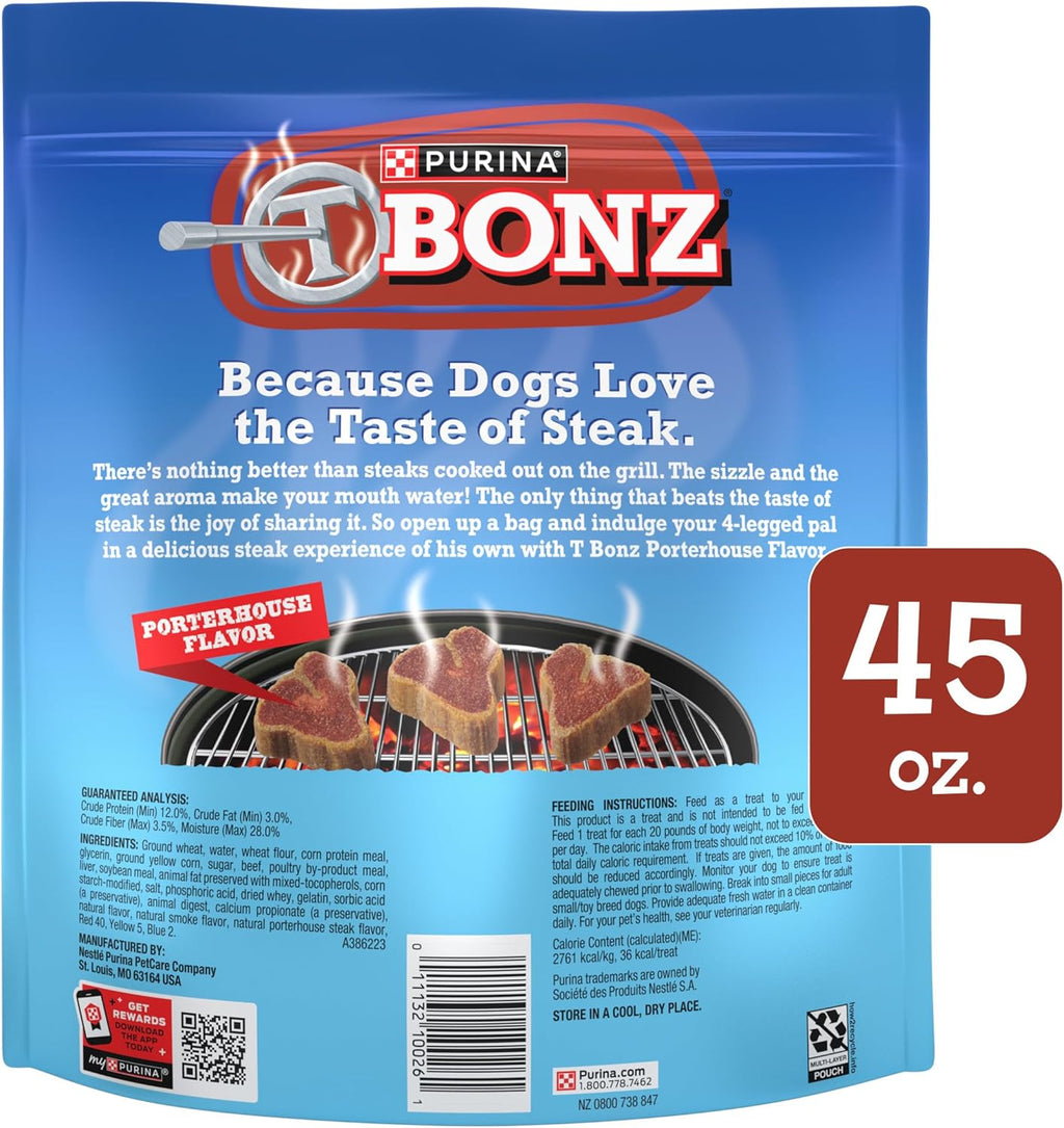 Purina T-Bonz Porterhouse Flavor Steak Shaped Treats for Dogs - 45 oz. Pouch