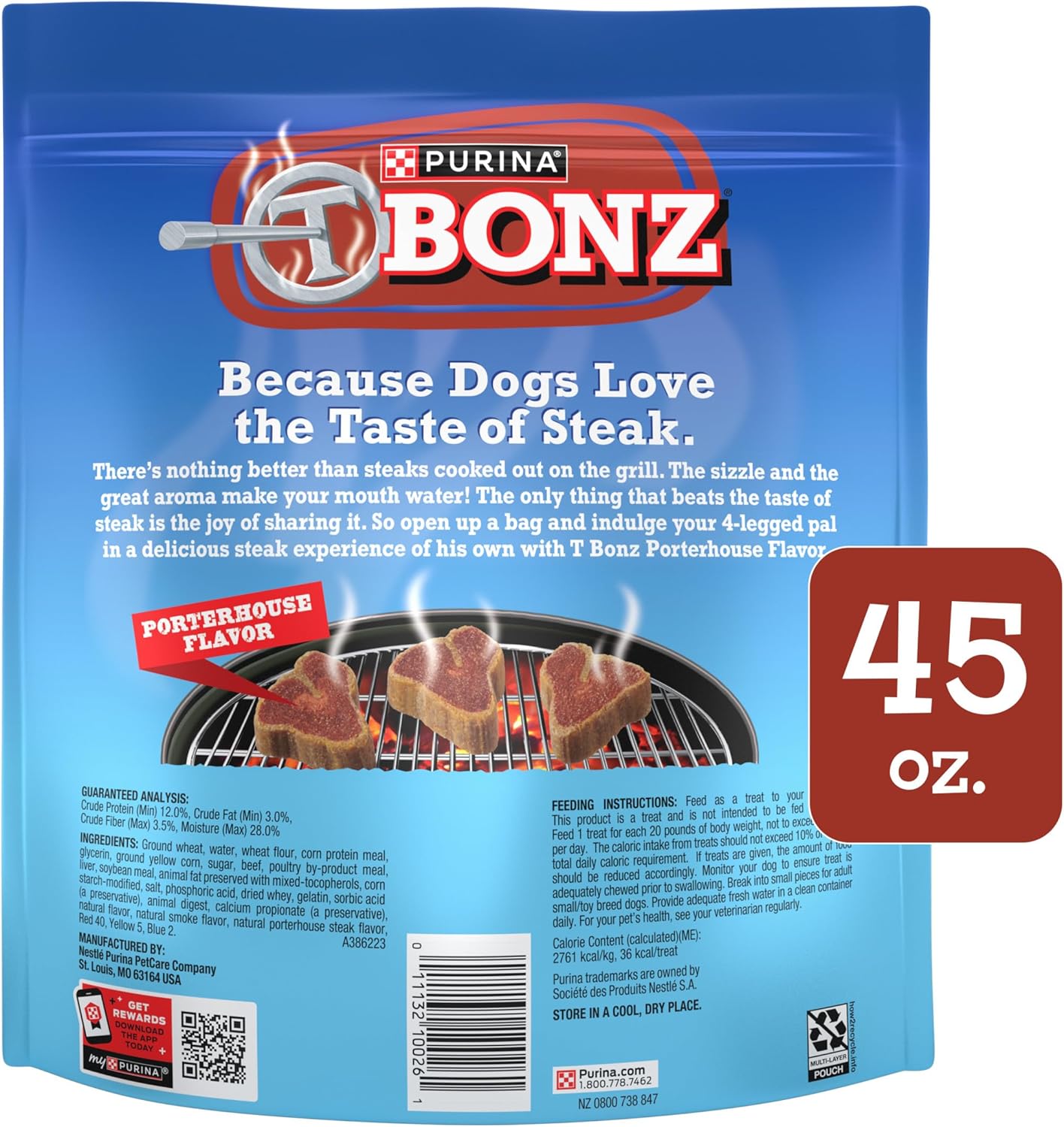 Purina T-Bonz Porterhouse Flavor Steak Shaped Treats for Dogs - 45 oz. Pouch