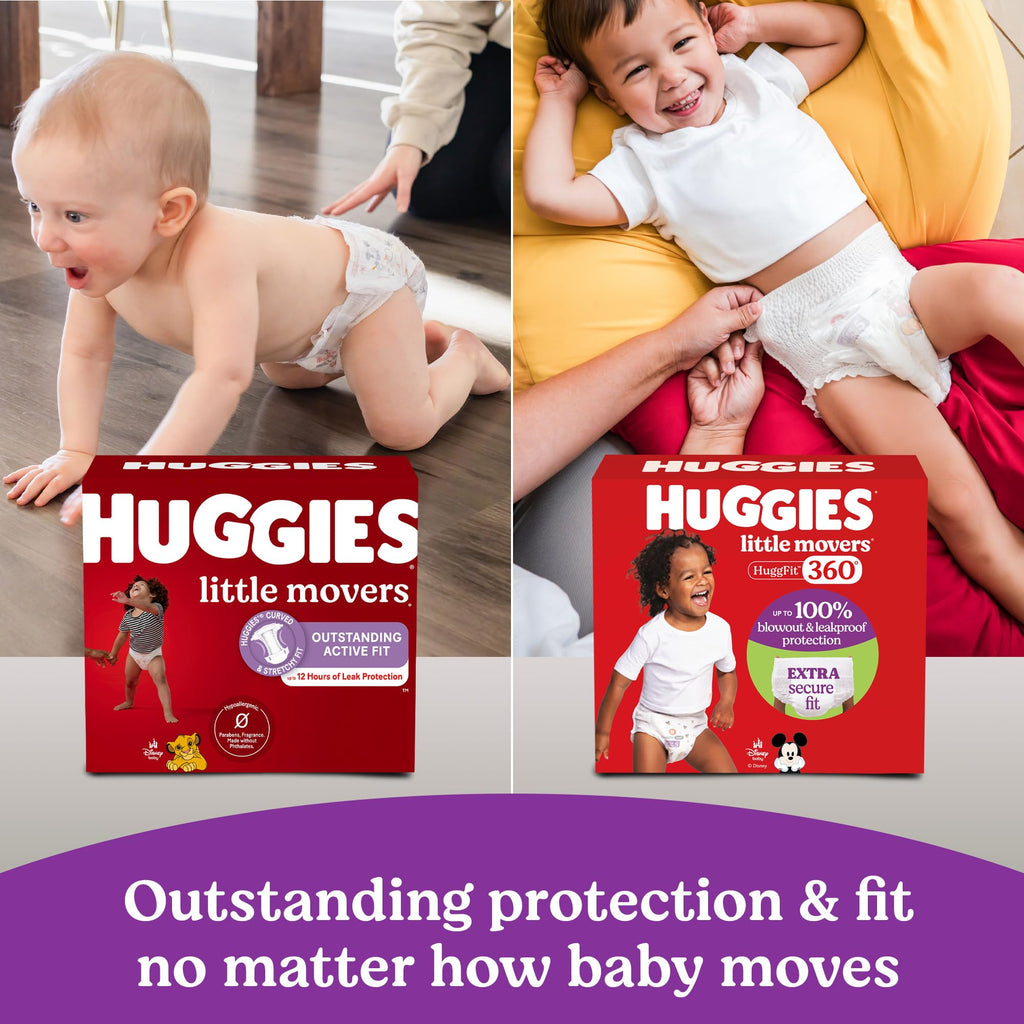 Huggies Size 6 Baby Diapers, Little Movers HuggFit 360° Baby Diapers with 360° Waistband, Size 6 (35+ lbs), 104 Count (2 Packs of 52), Packaging May Vary