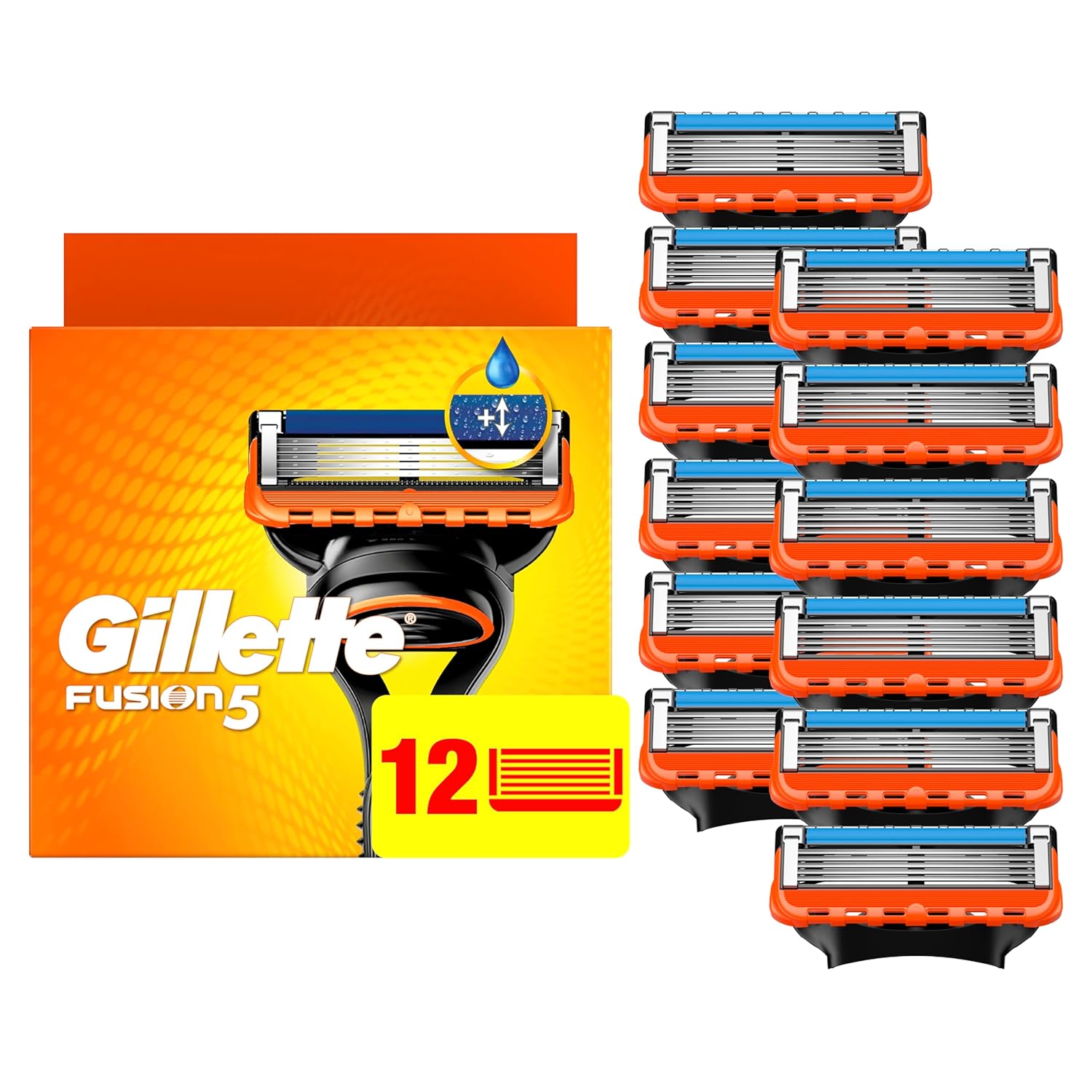 Gillette Fusion5 Razor Blade Refills for men- 12 Count – 5-Bladed with Lubrication Strip and Precision Trimmer