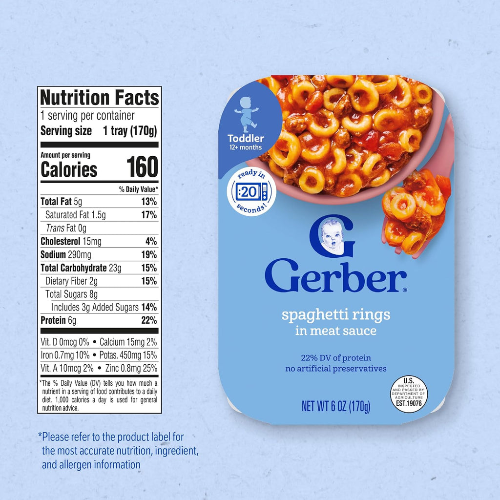 Gerber Toddler Food, Spaghetti Rings in Meat Sauce, Mealtime for Toddler, 6PK