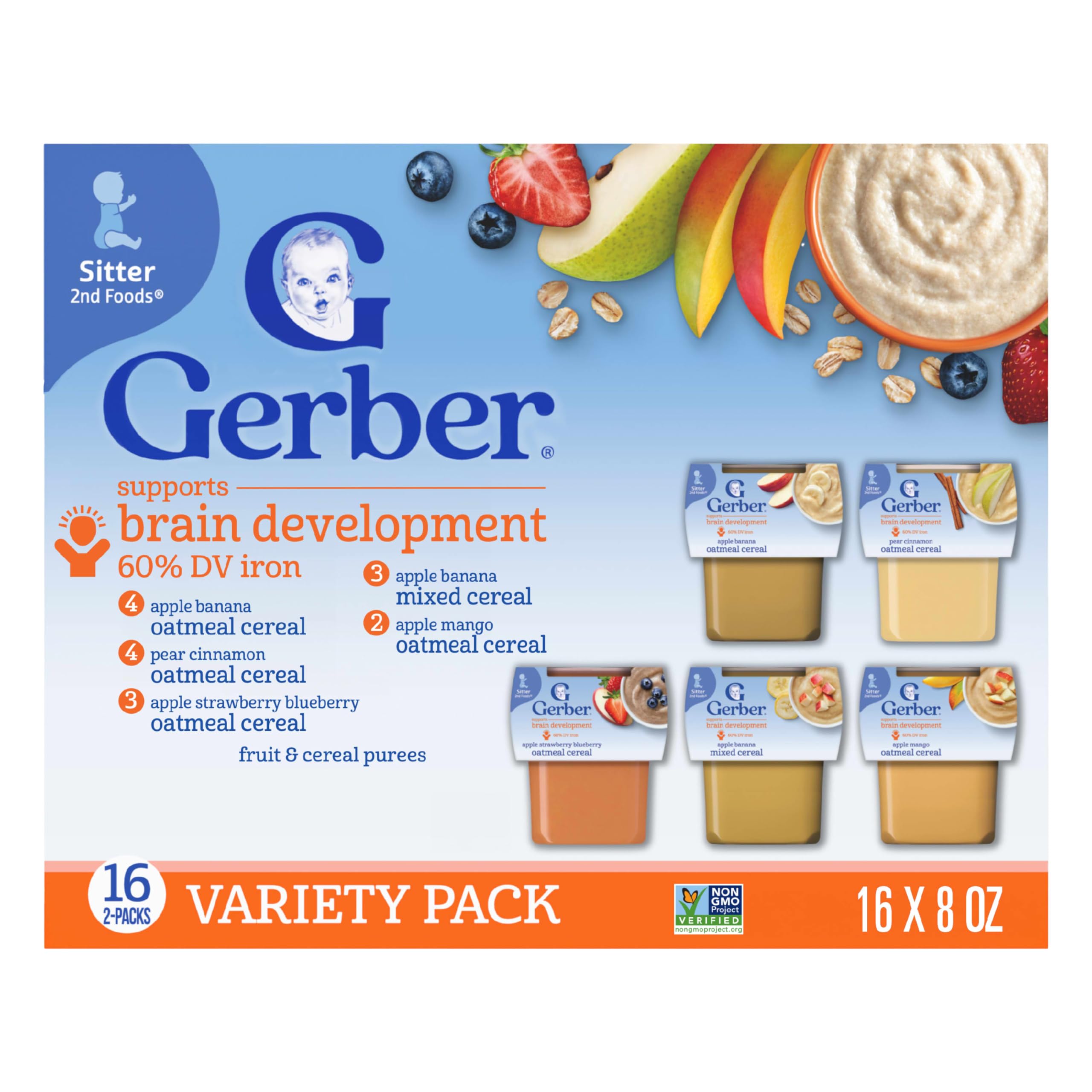 Gerber Stage 2 Baby Food, Nourishing Blends Tubs, Baby Puree, Variety Pack, 32PK