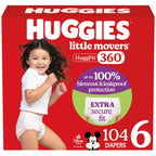 Huggies Size 6 Baby Diapers, Little Movers HuggFit 360° Baby Diapers with 360° Waistband, Size 6 (35+ lbs), 104 Count (2 Packs of 52), Packaging May Vary