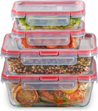 Pyrex Freshlock (5-Pack, 4 Cup) Glass Food Storage Containers Set, Airtight & Leakproof Locking Lids BPA-Free, Meal Prep Containers Set, Freezer Dishwasher Microwave Safe
