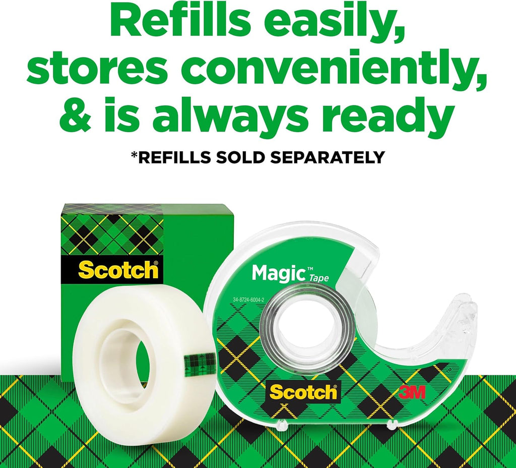 Scotch Magic Tape, Invisible, Repair Christmas Cards and Use as Holiday Gift Wrap Supplies for Christmas, 6 Tape Rolls with Dispensers