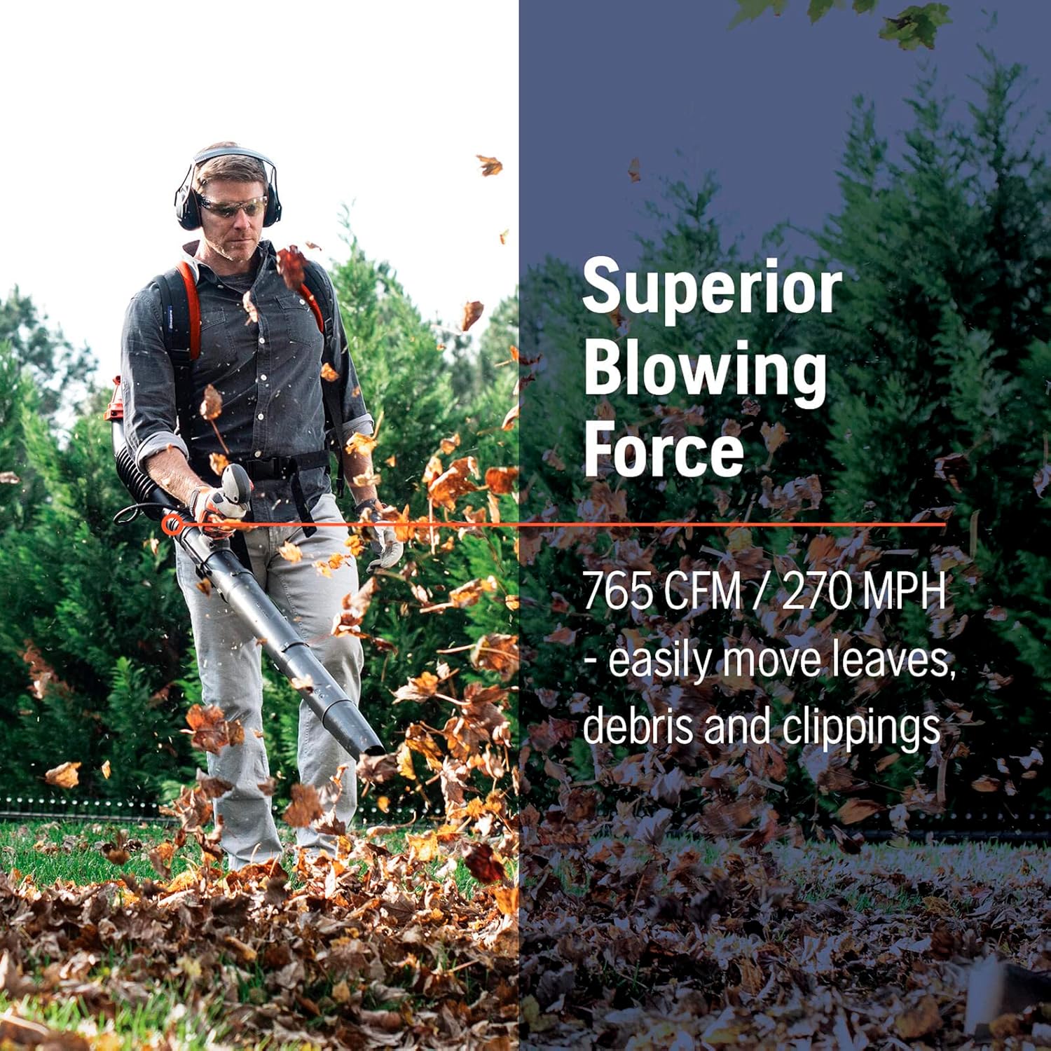 Husqvarna 150BT Gas Leaf Blower, 51-cc 2.16-HP 2-Cycle Backpack Leaf Blower, 765-CFM, 270-MPH, 22-N Powerful Clearing Performance and Ergonomic Harness System, 970466901