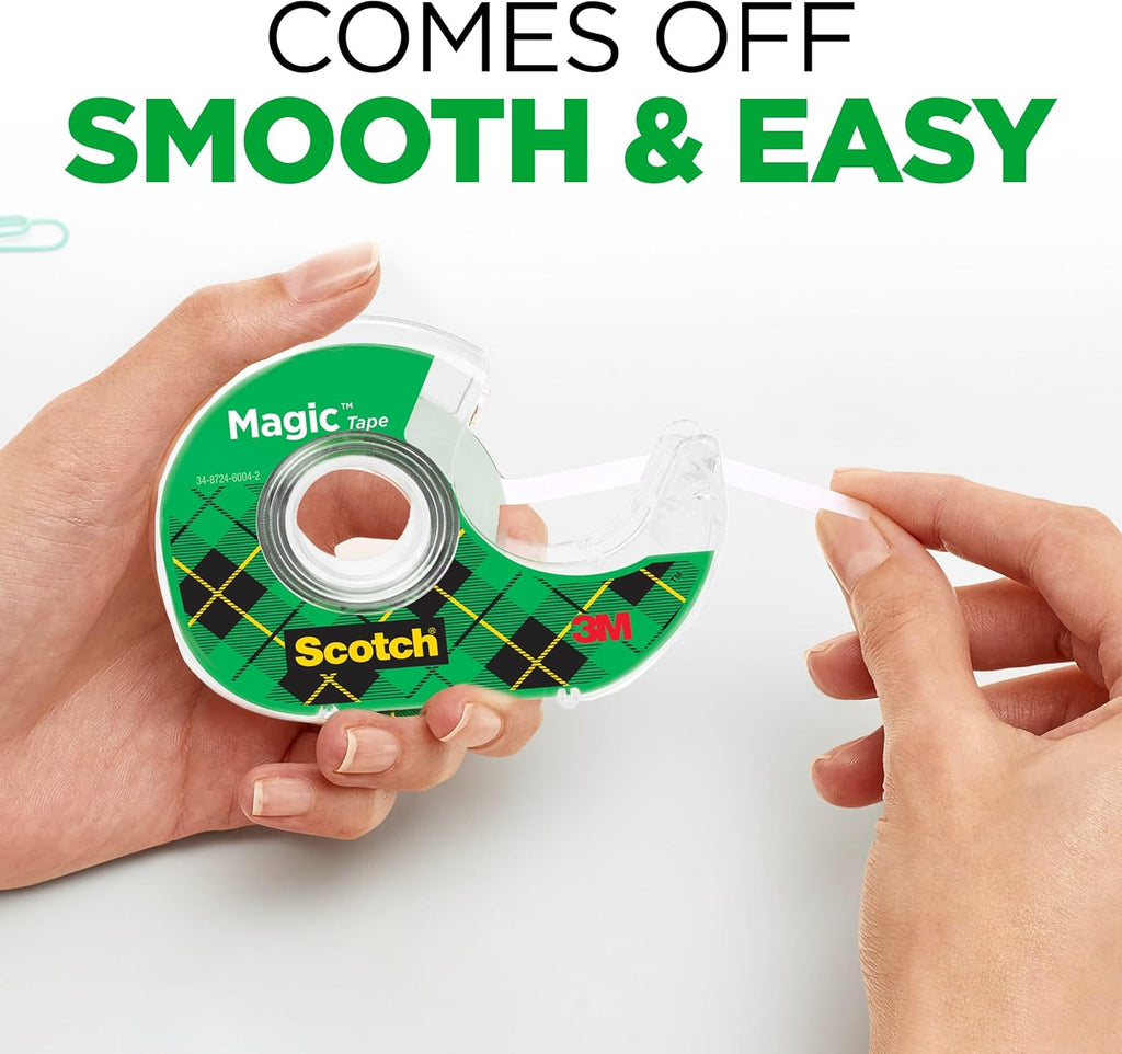 Scotch Magic Tape, Invisible, Repair Christmas Cards and Use as Holiday Gift Wrap Supplies for Christmas, 6 Tape Rolls with Dispensers