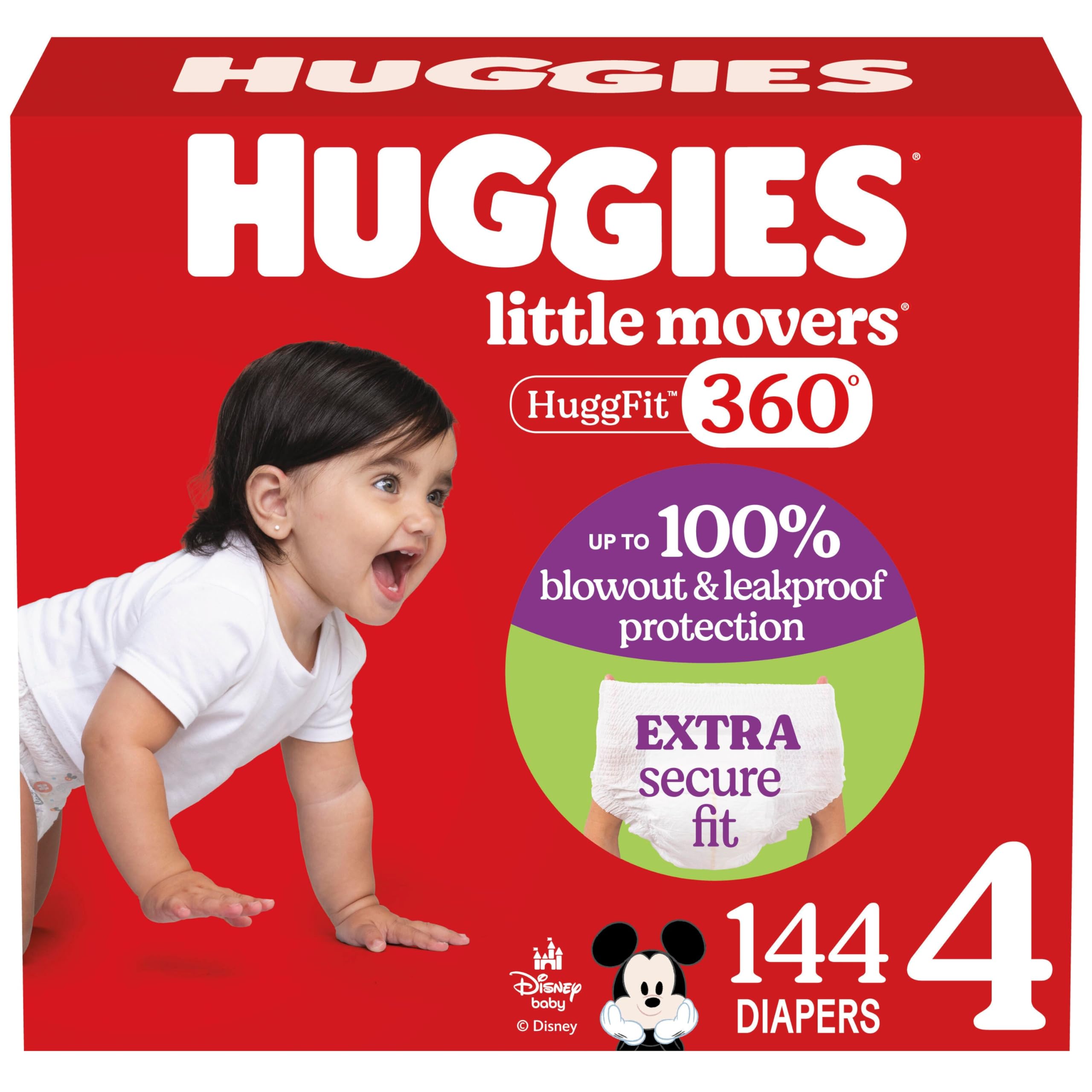 Huggies Size 6 Baby Diapers, Little Movers HuggFit 360° Baby Diapers with 360° Waistband, Size 6 (35+ lbs), 104 Count (2 Packs of 52), Packaging May Vary