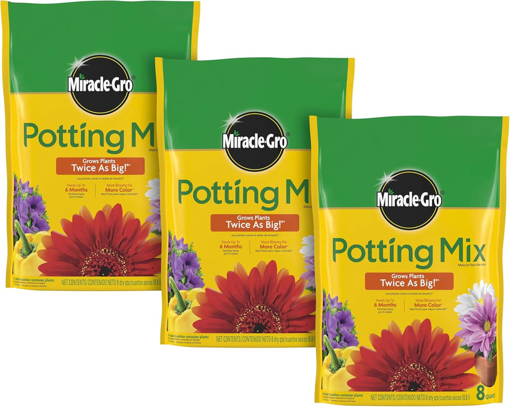 Miracle-Gro Potting Mix, For Container Plants, Flowers, Vegetables, Shrubs, Annuals, Perennials, Feeds up to 6 Months, 8 qt., 2-Pack