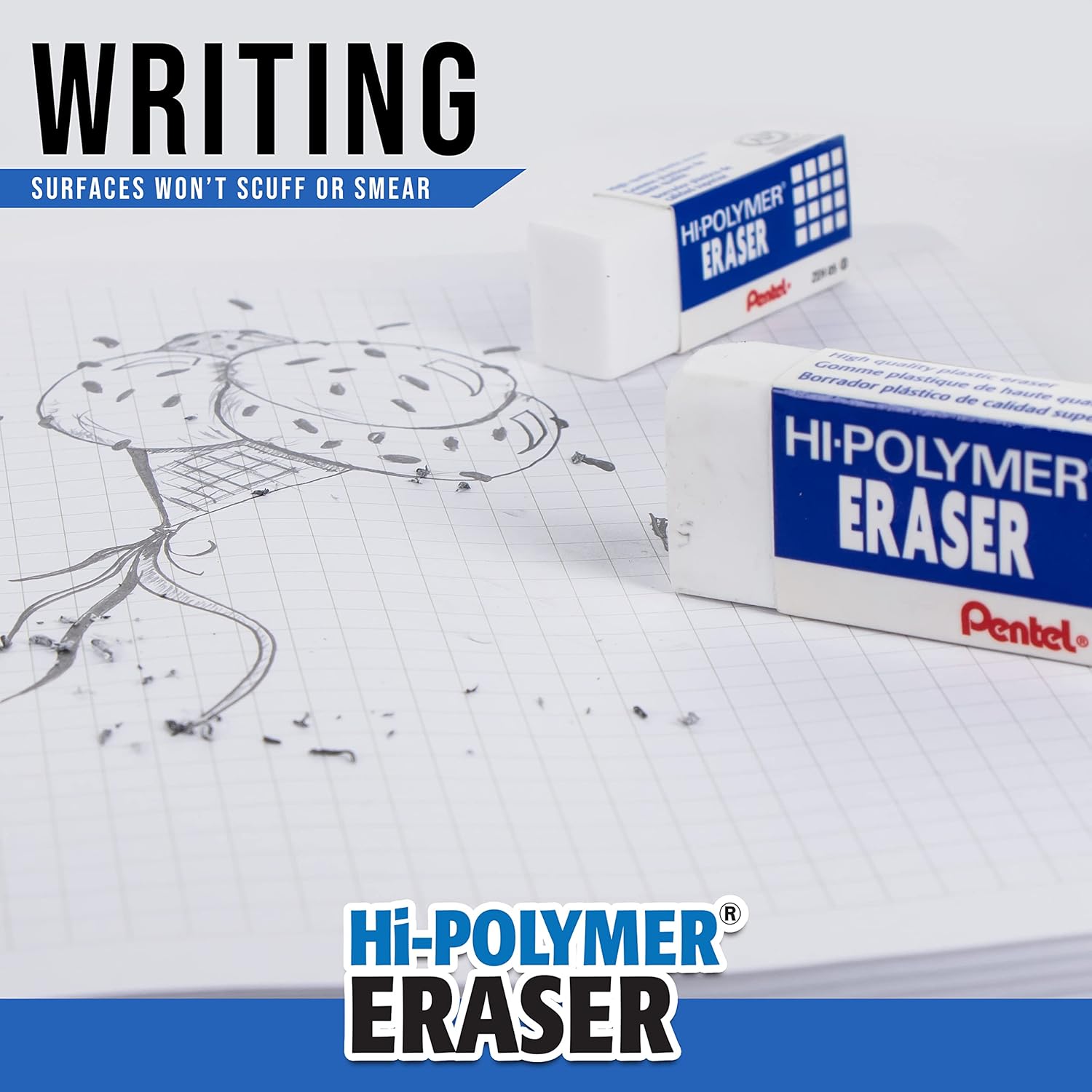 Pentel Hi-Polymer Block Eraser Small White, Pack of 4 (ZEH05BP4)