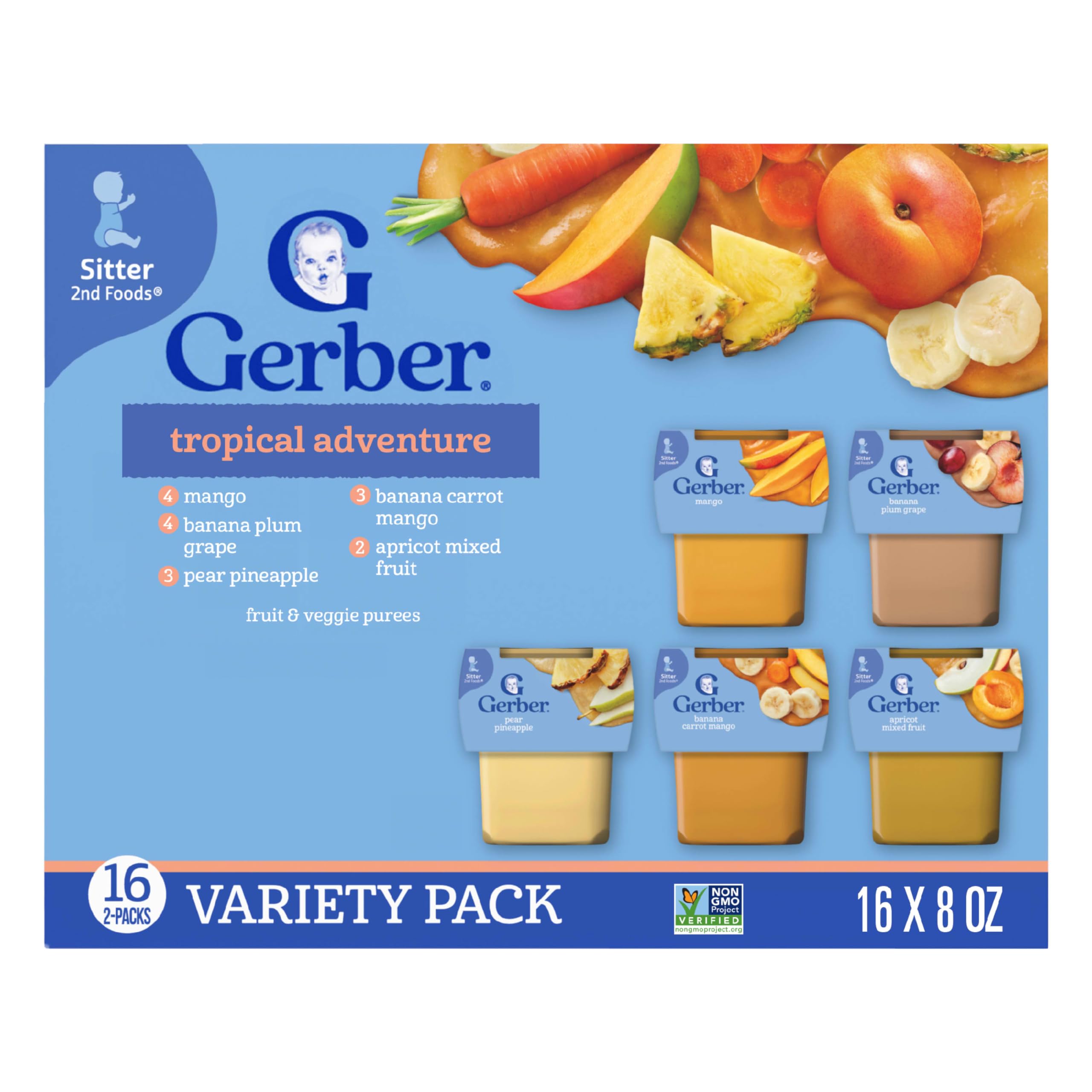 Gerber Stage 2 Baby Food, Nourishing Blends Tubs, Baby Puree, Variety Pack, 32PK
