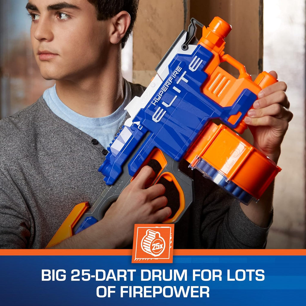 Nerf HyperFire Motorized Elite Blaster, 25-Dart Drum, Fires Up to 5 Darts Per Second, Includes 25 Official Elite Darts (Amazon Exclusive)