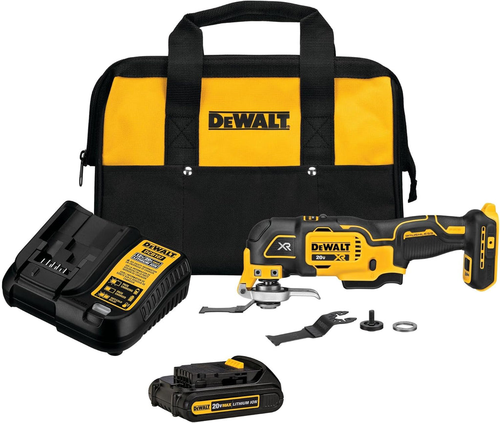 DEWALT 20V MAX XR Oscillating Tool Kit with Blades, 3 Speed Cordless Brushless Multitool, Up to 20,000 OPM, LED Light, Battery and Charger Included (DCS356C1)