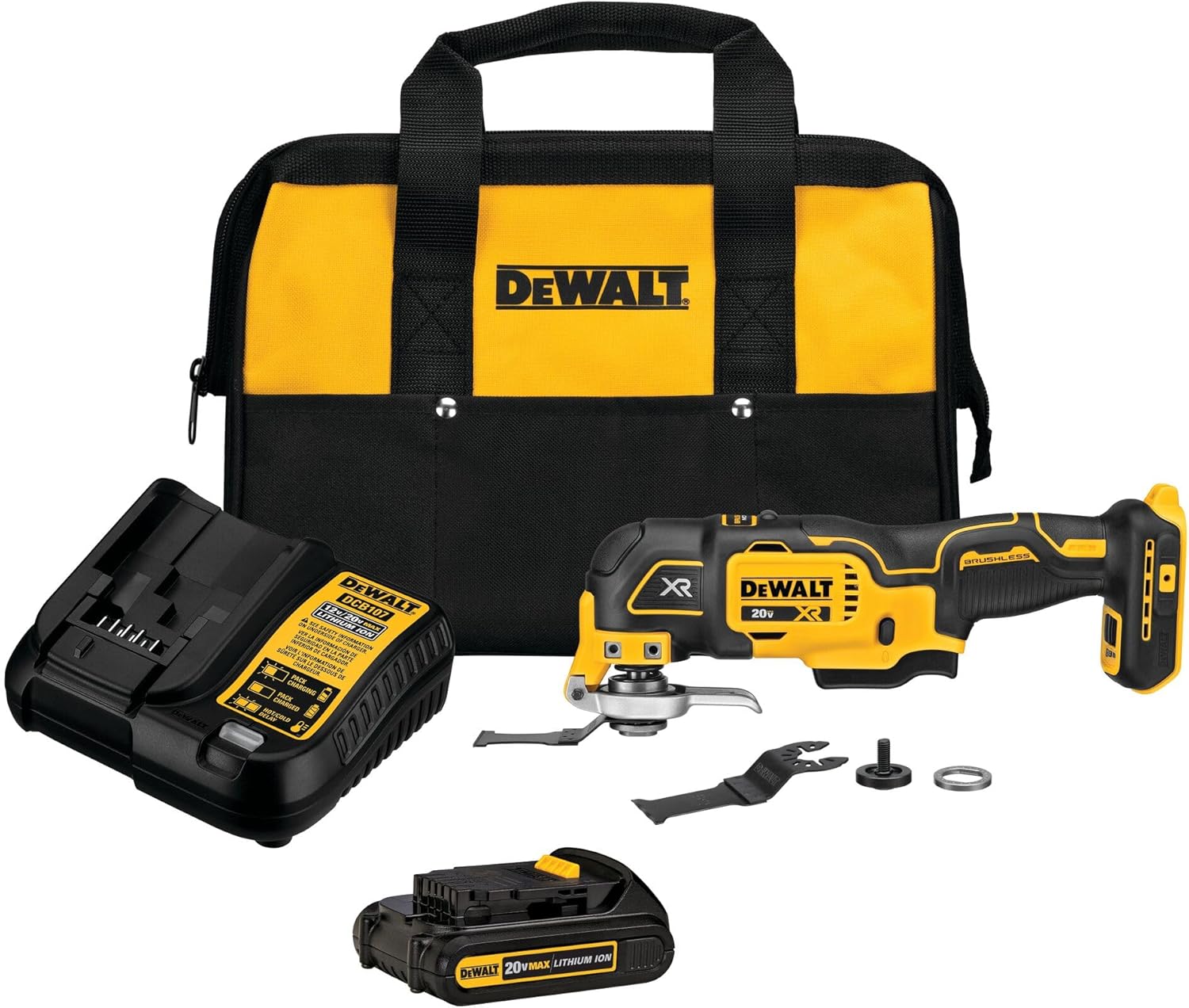 DEWALT 20V MAX XR Oscillating Tool Kit with Blades, 3 Speed Cordless Brushless Multitool, Up to 20,000 OPM, LED Light, Battery and Charger Included (DCS356C1)