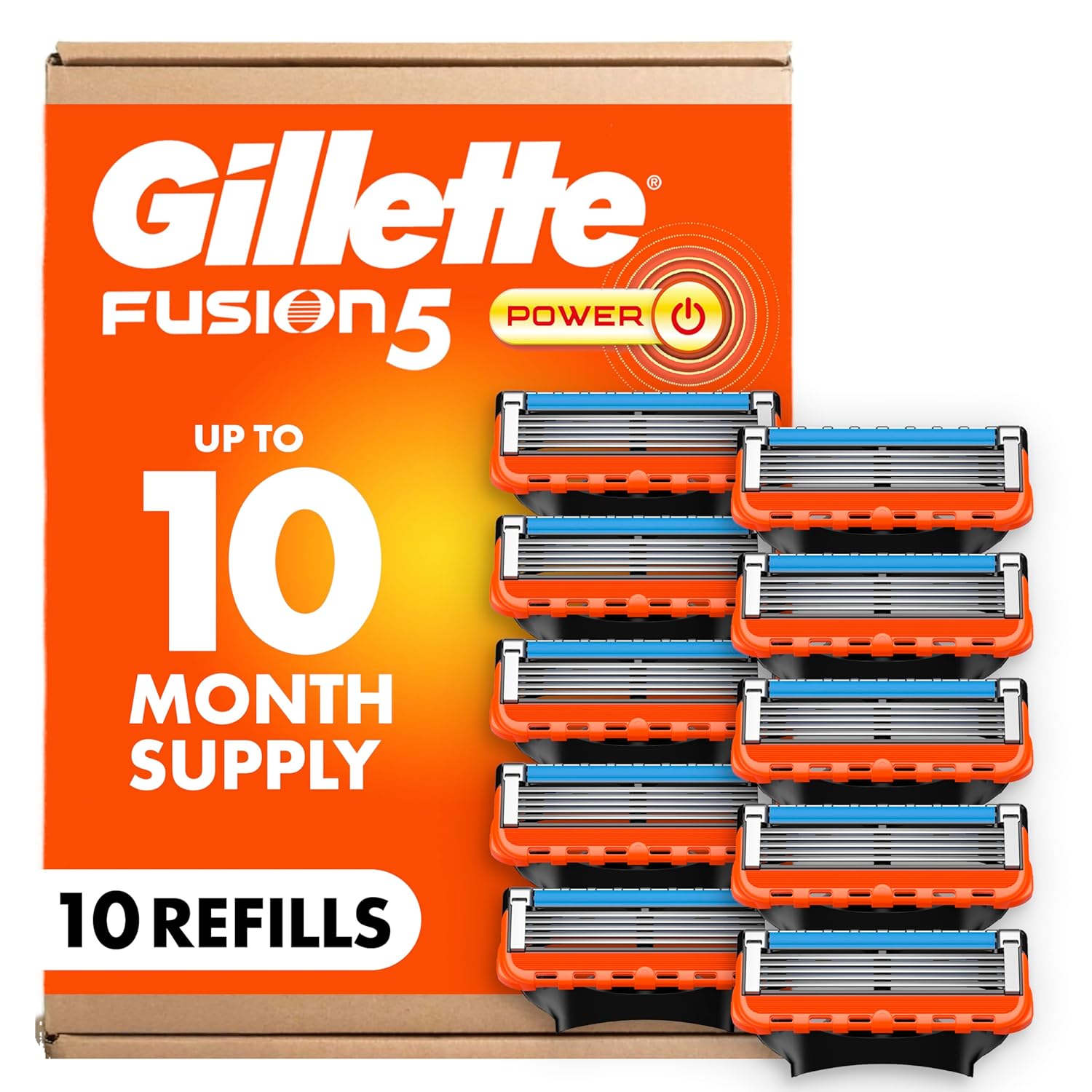 Gillette Fusion5 Power Razor Blades for Men, 5-Blade Razor Refills, 8 Count