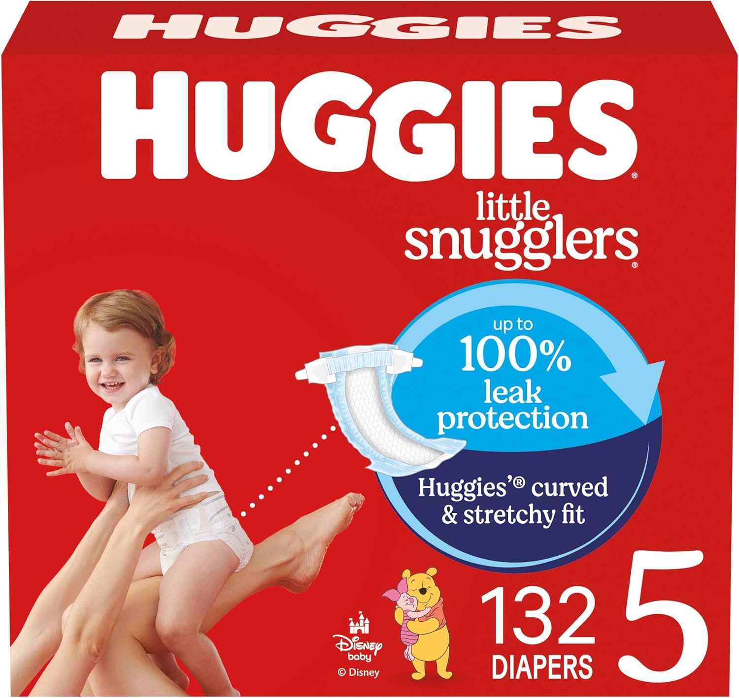 Huggies Size 5 Diapers, Little Snugglers Baby Diapers, Size 5 (27+ lbs), 132 Count (2 Packs of 66), Packaging May Vary
