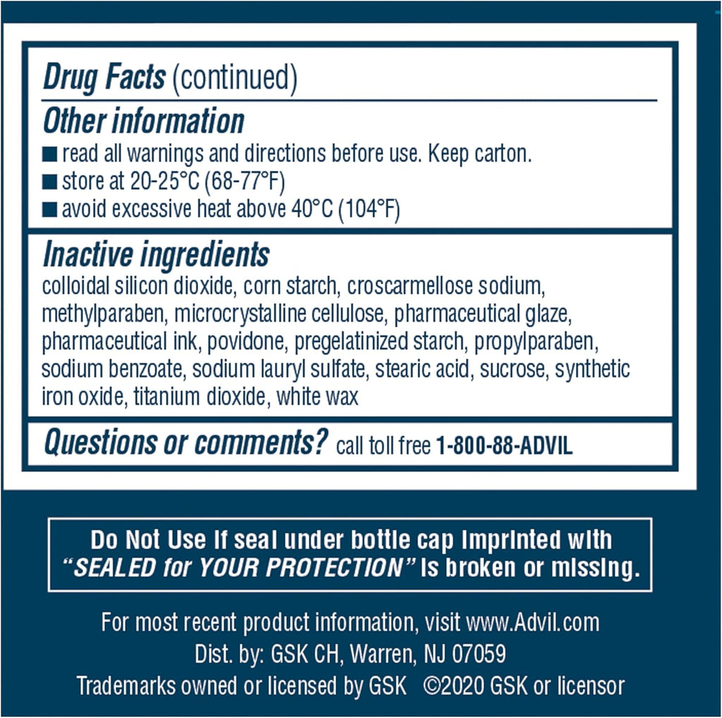 Advil Pain Reliever and Fever Reducer, Pain Relief Medicine with Ibuprofen 200mg for Headache, Backache, Menstrual Pain and Joint Pain Relief - 200 Coated Tablets