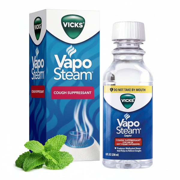 Vicks VapoSteam Medicated Liquid with Camphor, a Cough Suppressant, 8 Oz – VapoSteam Liquid Helps Relieve Coughing, for Use in Vicks Vaporizers and Humidifiers