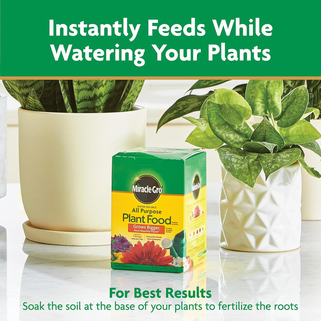 Miracle-Gro Water Soluble All Purpose Plant Food, For All Indoor or Outdoor Plants, Roses, Flowers, Vegetables, Houseplants, Trees, and Shrubs, 1.5 lbs