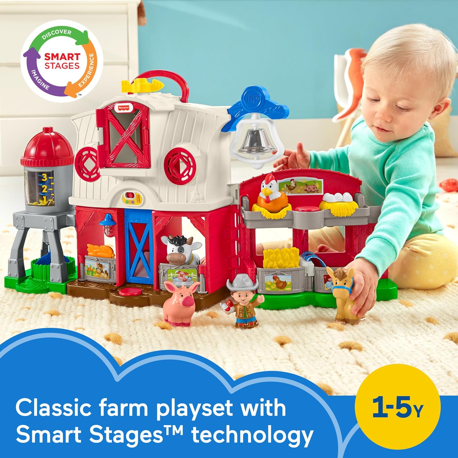 Fisher-Price Little People Toddler Learning Toy Caring for Animals Farm Playset with Smart Stages for Pretend Play Kids Ages 1+ years (Amazon Exclusive)