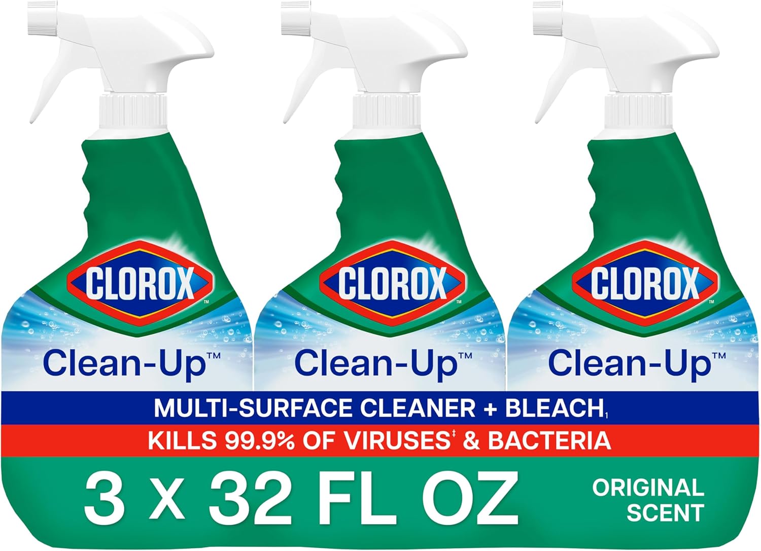 Clorox Clean-Up Multi-Surface Cleaner with Bleach, Original, Spray Bottle, 32 Fl Oz., Pack of 3