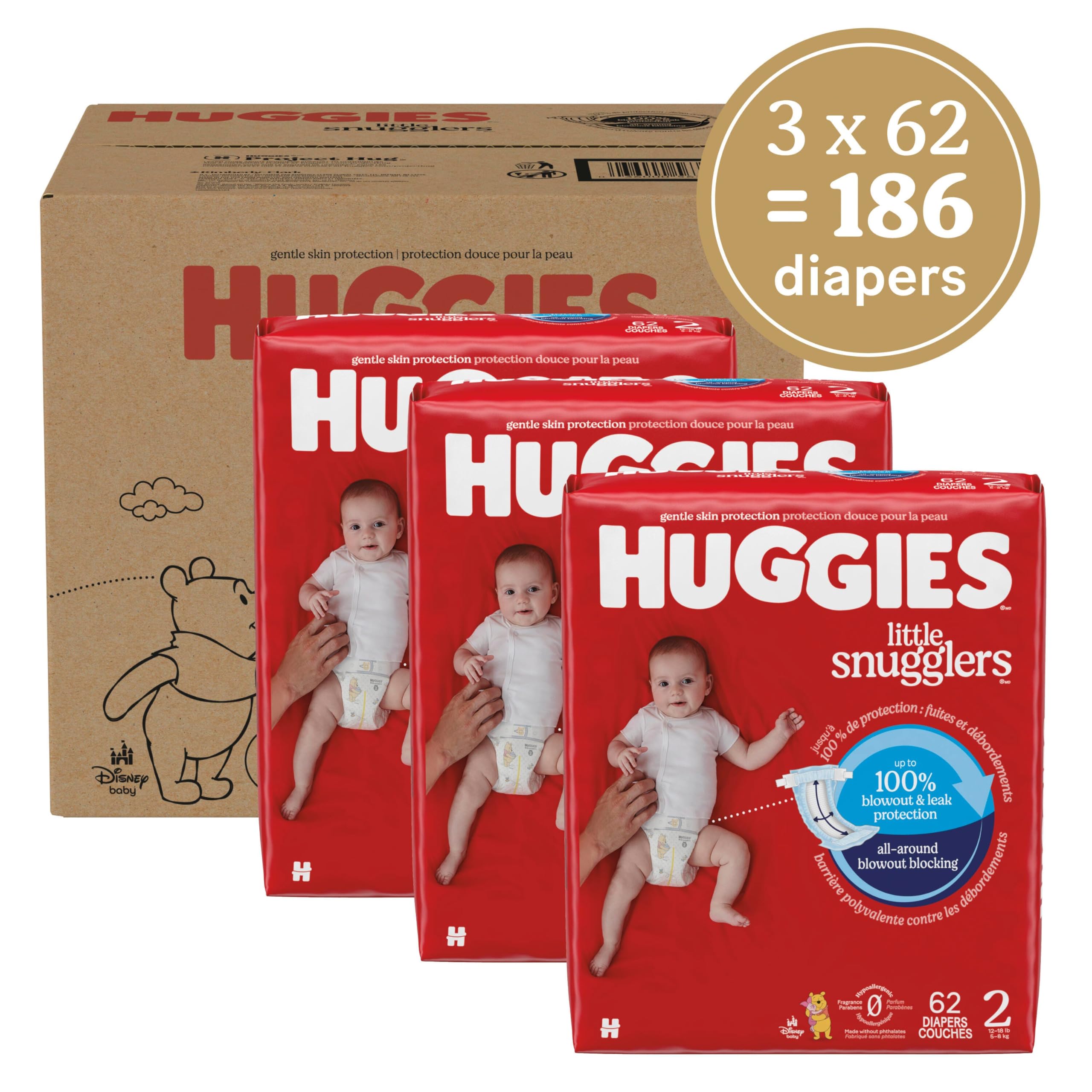 Huggies Size 1 Diapers, Little Snugglers Diapers, Size 1 (8-14 lbs), 198 Count (6 Packs of 33), Packaging May Vary