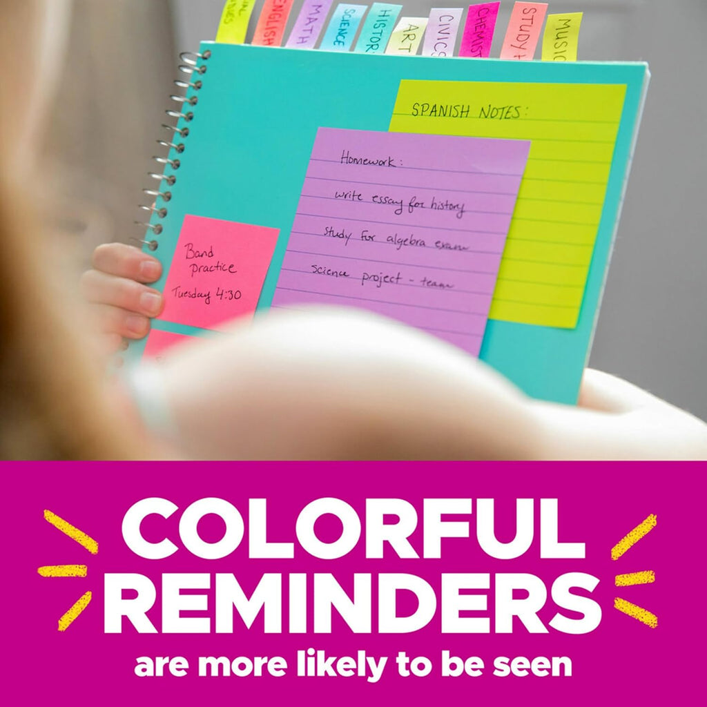 Post-it Super Sticky Notes, 24 Sticky Note Pads, 3 x 3 in., Ideal for Organization in Your Dorm, Home or Office, 2X The Sticking Power, Supernova Neons Collection