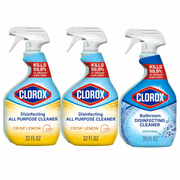 Clorox Disinfecting All-Purpose Cleaner 32 Oz and Disinfecting Bathroom Cleaner, Household Essentials, 30 Oz, Pack of 3