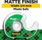 Scotch Magic Tape, Invisible, Repair Christmas Cards and Use as Holiday Gift Wrap Supplies for Christmas, 6 Tape Rolls with Dispensers