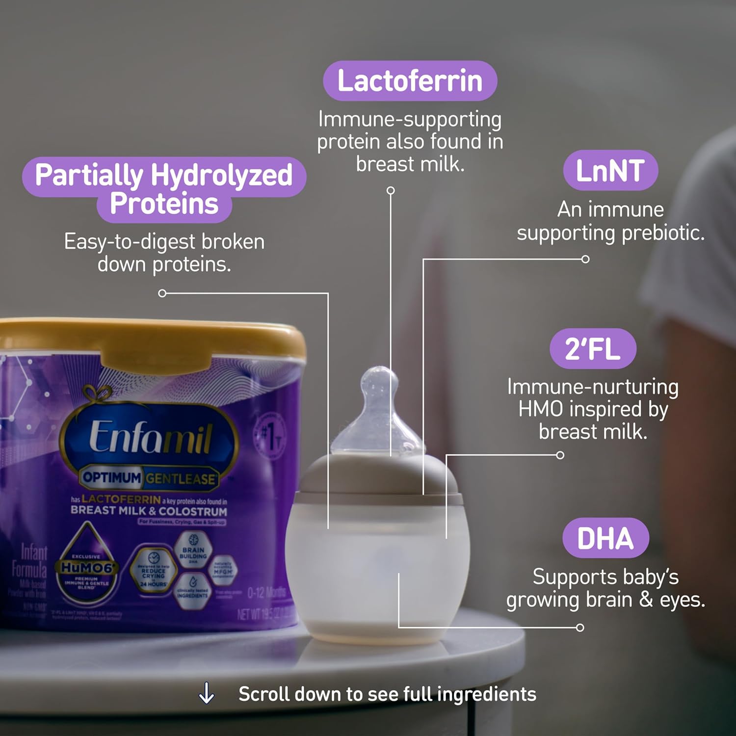 Enfamil Optimum Gentlease Baby Formula, Our Closest Formula to Breast Milk For Fussiness, Crying, Gas & Spit-up, Immune-Supporting Lactoferrin also found in Breast Milk, 19.5 Oz