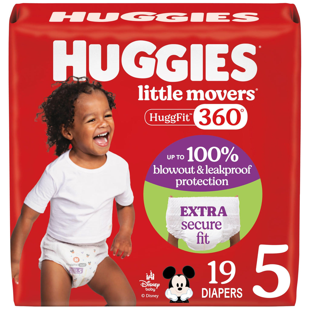 Huggies Size 6 Baby Diapers, Little Movers HuggFit 360° Baby Diapers with 360° Waistband, Size 6 (35+ lbs), 104 Count (2 Packs of 52), Packaging May Vary