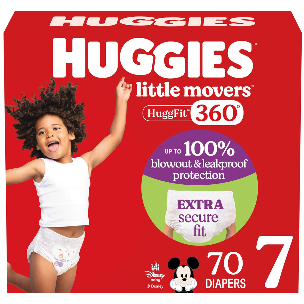 Huggies Size 6 Baby Diapers, Little Movers HuggFit 360° Baby Diapers with 360° Waistband, Size 6 (35+ lbs), 104 Count (2 Packs of 52), Packaging May Vary
