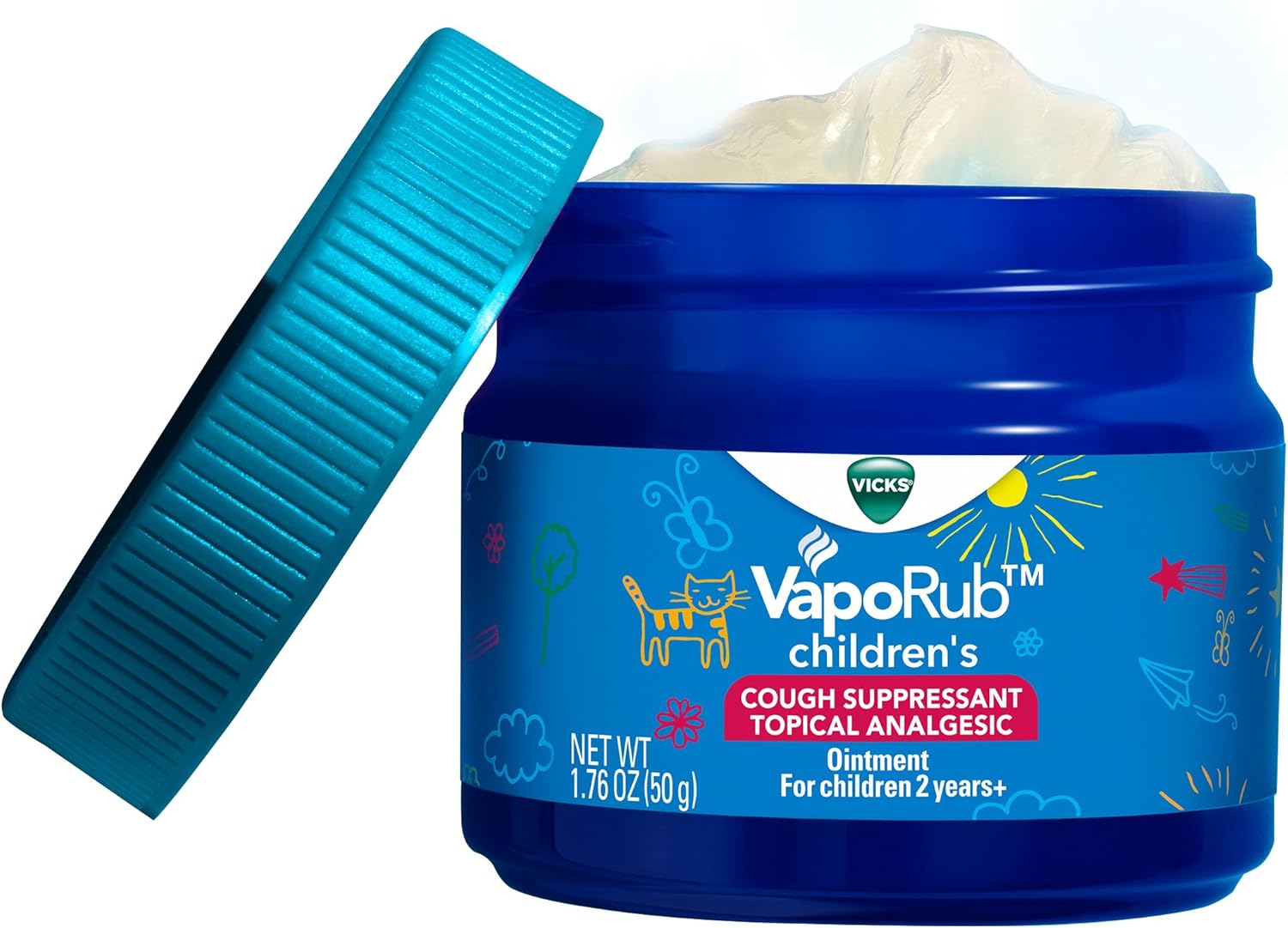 Vicks Children's VapoRub, Topical Cough Suppressant and Analgesic, Relieves Coughs and Minor Aches and Pains, Clinically Proven, Starts Working in Minutes for Fast Relief, For Children Ages 2+, 1.76oz