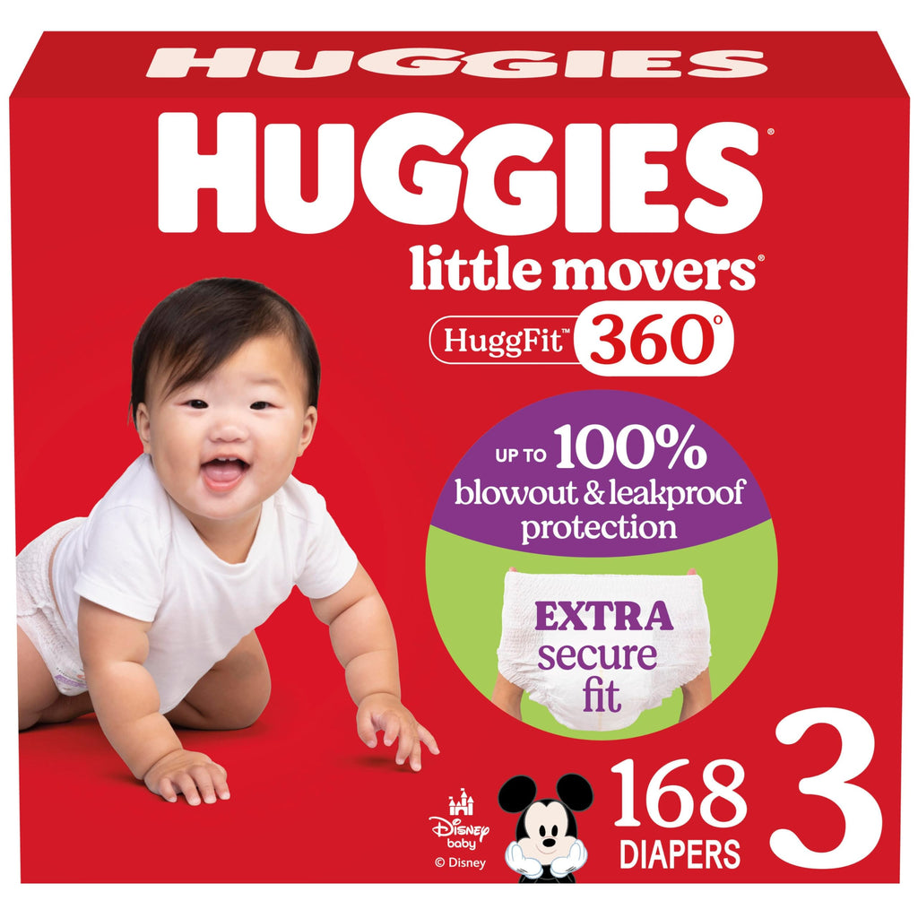 Huggies Size 6 Baby Diapers, Little Movers HuggFit 360° Baby Diapers with 360° Waistband, Size 6 (35+ lbs), 104 Count (2 Packs of 52), Packaging May Vary