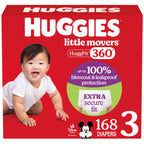 Huggies Size 6 Baby Diapers, Little Movers HuggFit 360° Baby Diapers with 360° Waistband, Size 6 (35+ lbs), 104 Count (2 Packs of 52), Packaging May Vary