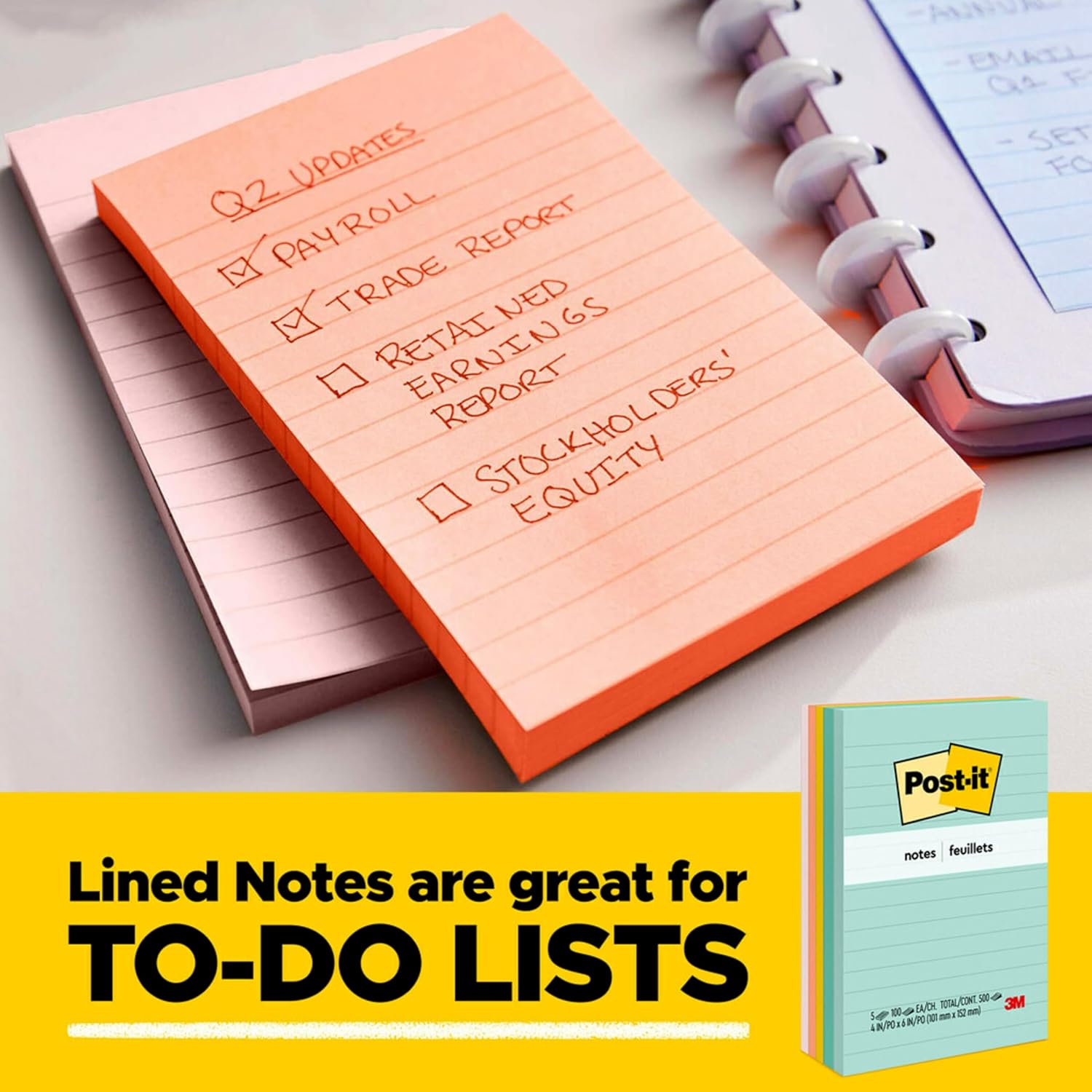 Post-it Notes, 1 3/8 in x 1 7/8 in, 24 Sticky Note Pads, 100 Sheets per Pad, Beachside Café Collection, New Year Organization or Second Semester School Supplies