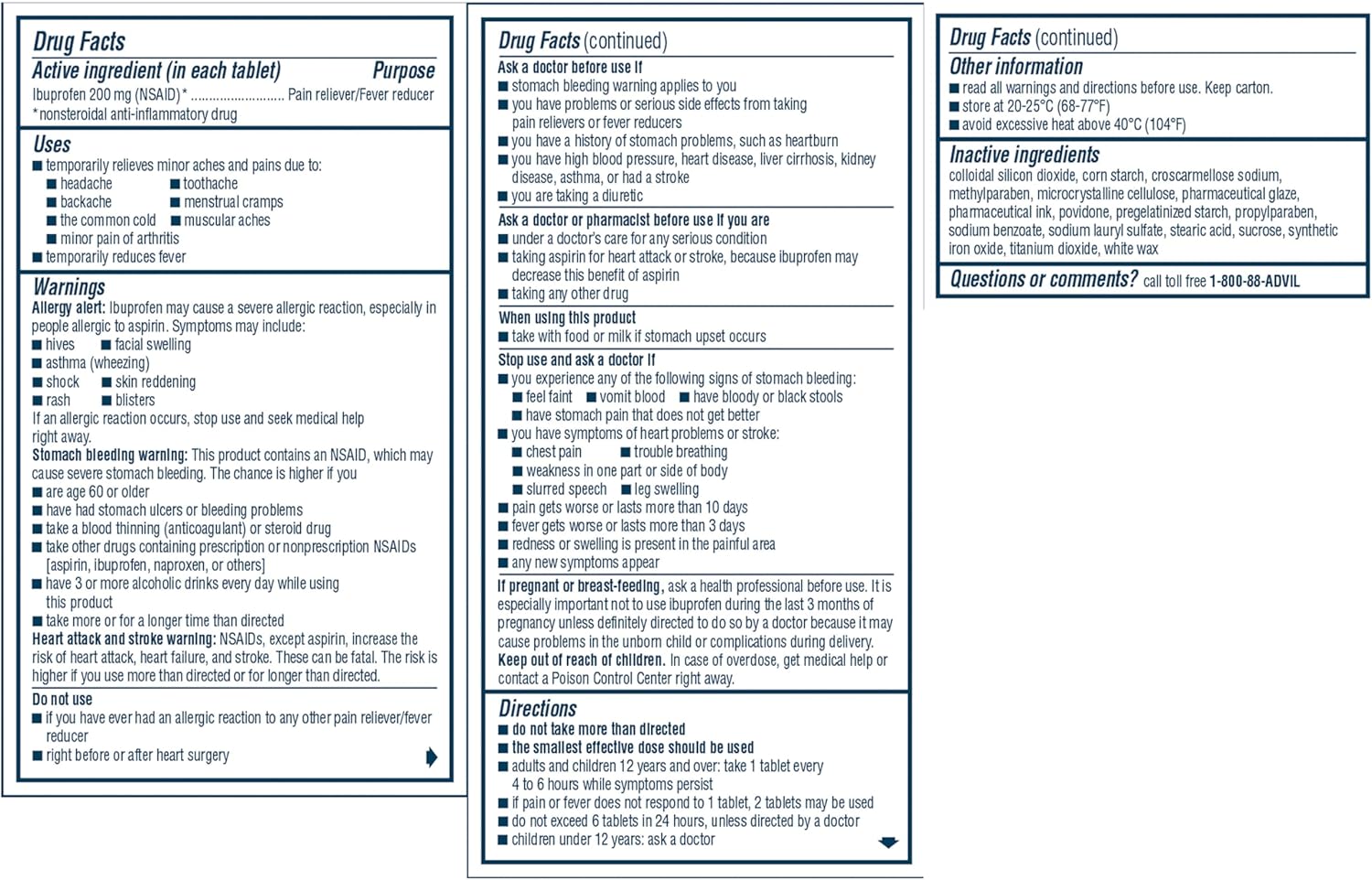 Advil Pain Reliever and Fever Reducer, Pain Relief Medicine with Ibuprofen 200mg for Headache, Backache, Menstrual Pain and Joint Pain Relief - 200 Coated Tablets