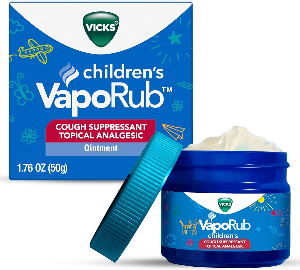 Vicks Children's VapoRub, Topical Cough Suppressant and Analgesic, Relieves Coughs and Minor Aches and Pains, Clinically Proven, Starts Working in Minutes for Fast Relief, For Children Ages 2+, 1.76oz
