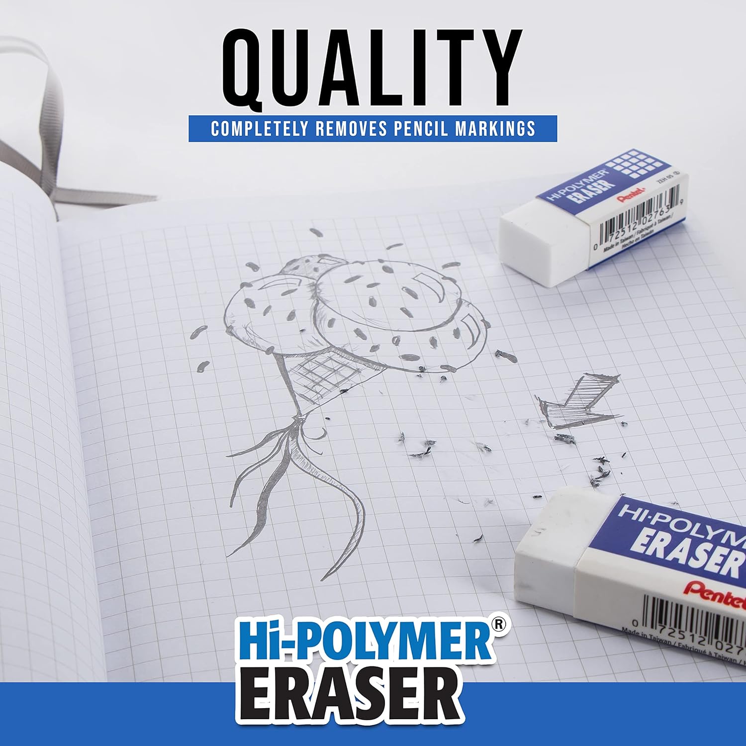 Pentel Hi-Polymer Block Eraser Small White, Pack of 4 (ZEH05BP4)
