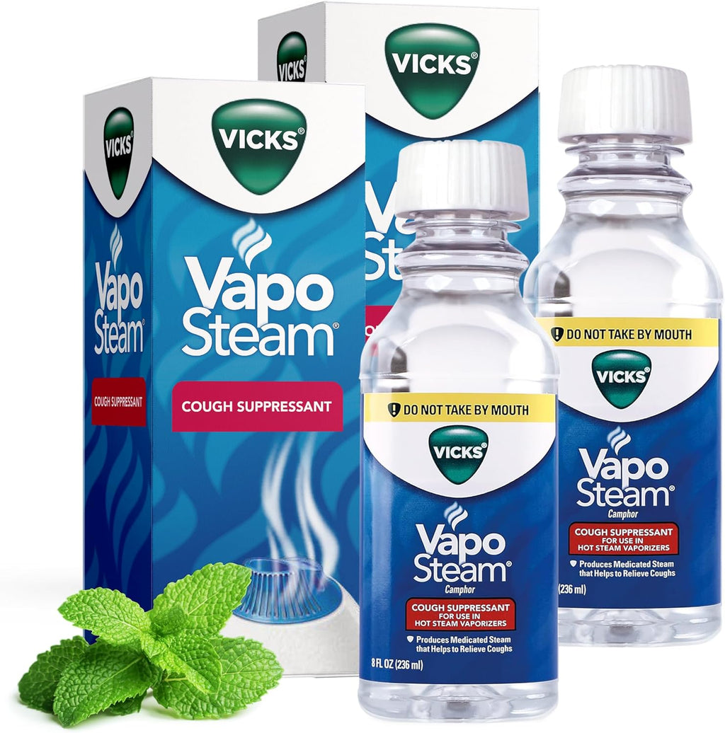 Vicks VapoSteam Medicated Liquid with Camphor, a Cough Suppressant, 8 Oz – VapoSteam Liquid Helps Relieve Coughing, for Use in Vicks Vaporizers and Humidifiers