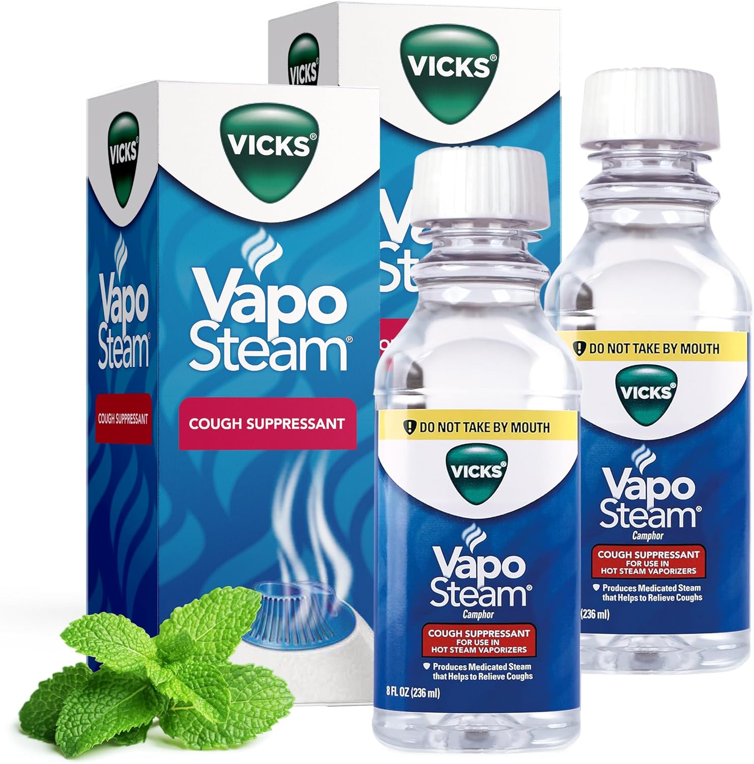 Vicks VapoSteam Medicated Liquid with Camphor, a Cough Suppressant, 8 Oz – VapoSteam Liquid Helps Relieve Coughing, for Use in Vicks Vaporizers and Humidifiers