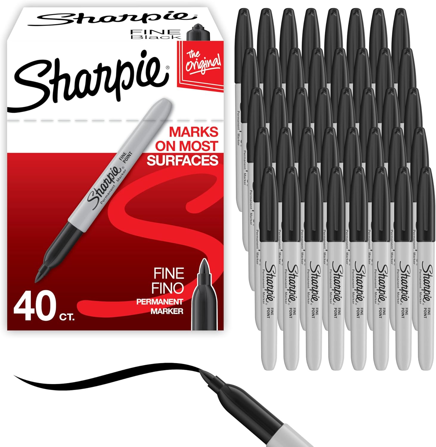 Sharpie Permanent Markers, Fine Point, Black, 40 Count - Quick Drying, Bulk Set for Classroom, Poster Boards, Office, Home, Teacher Supplies