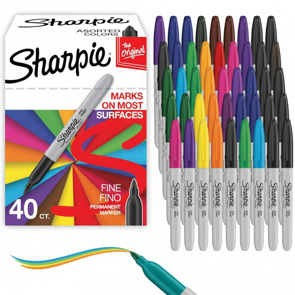 Sharpie Permanent Markers, Fine Point, Black, 40 Count - Quick Drying, Bulk Set for Classroom, Poster Boards, Office, Home, Teacher Supplies