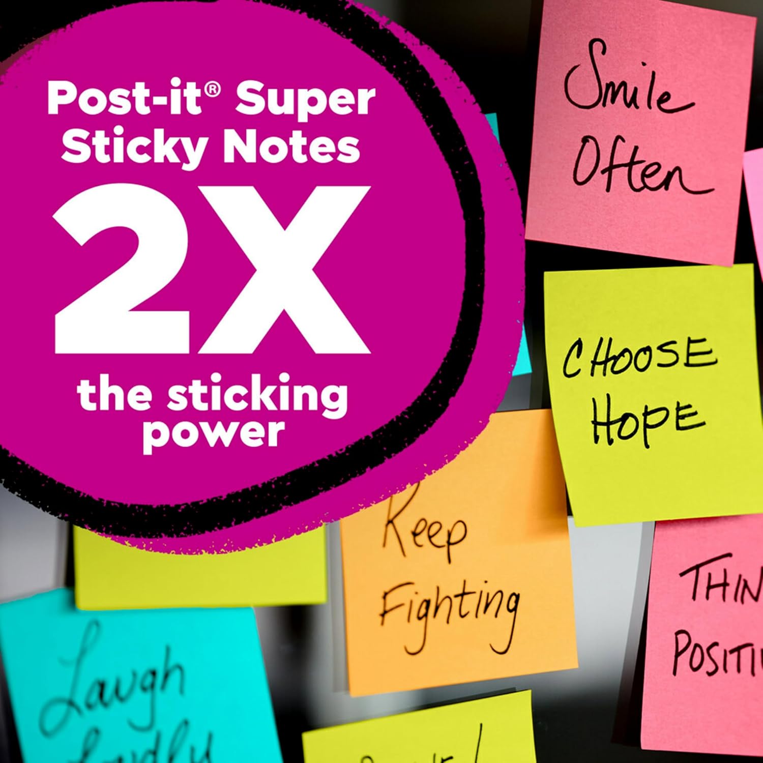 Post-it Super Sticky Notes, 24 Sticky Note Pads, 3 x 3 in., Ideal for Organization in Your Dorm, Home or Office, 2X The Sticking Power, Supernova Neons Collection