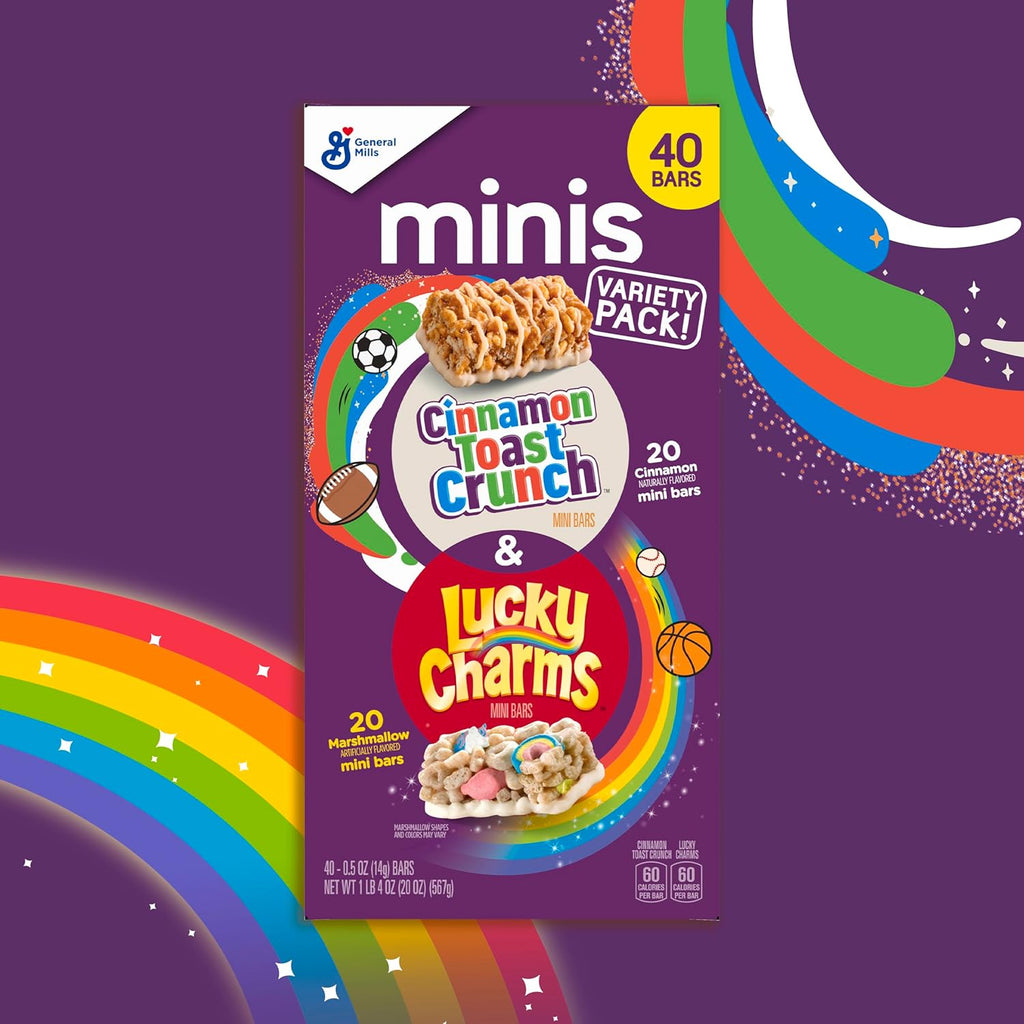 Lucky Charms and Cinnamon Toast Crunch Mini Cereal Treat Bars Variety Pack, 40 Ct, 20 oz