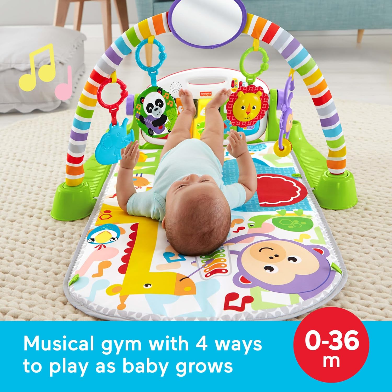 Fisher-Price Baby Playmat Deluxe Kick & Play Piano Gym for Learning & 2 Maracas Soft Rattles for Newborn to Toddler Play Ages 0+ Months