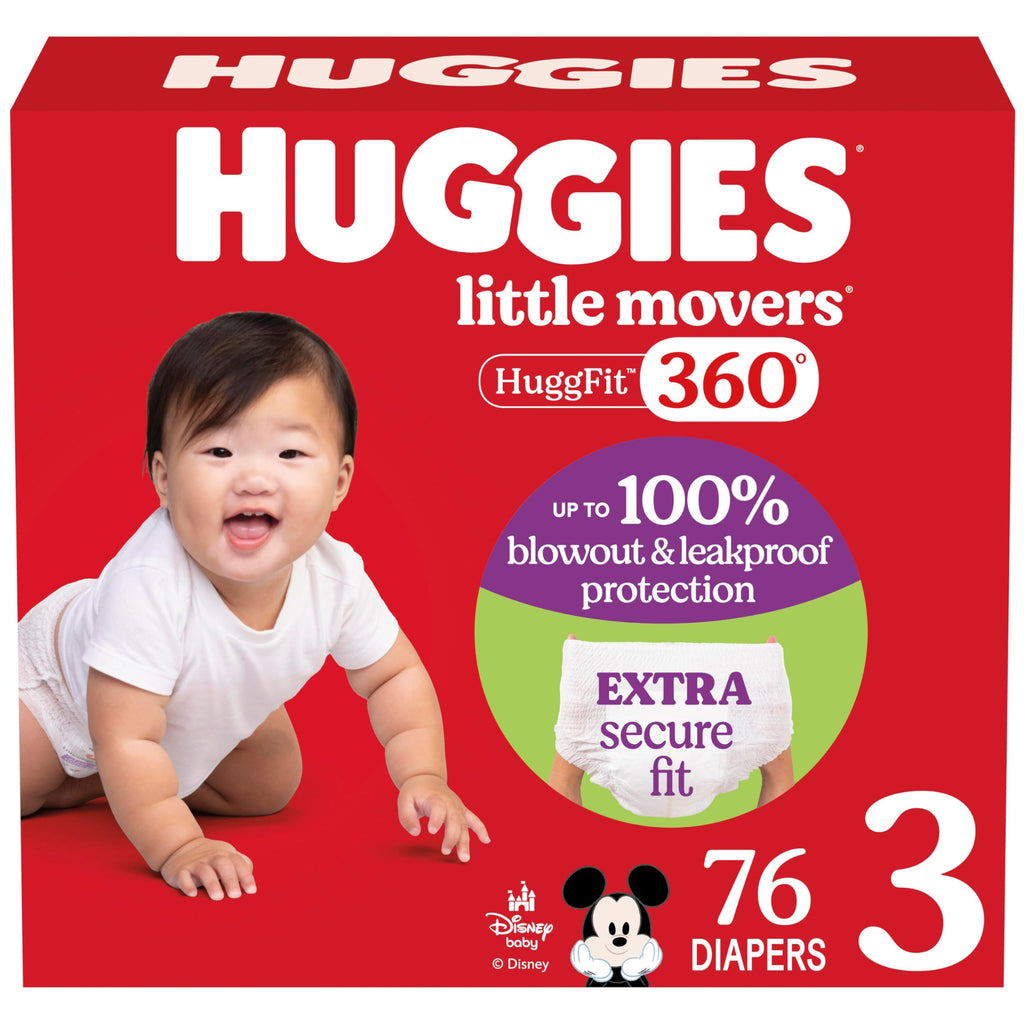 Huggies Size 6 Baby Diapers, Little Movers HuggFit 360° Baby Diapers with 360° Waistband, Size 6 (35+ lbs), 104 Count (2 Packs of 52), Packaging May Vary